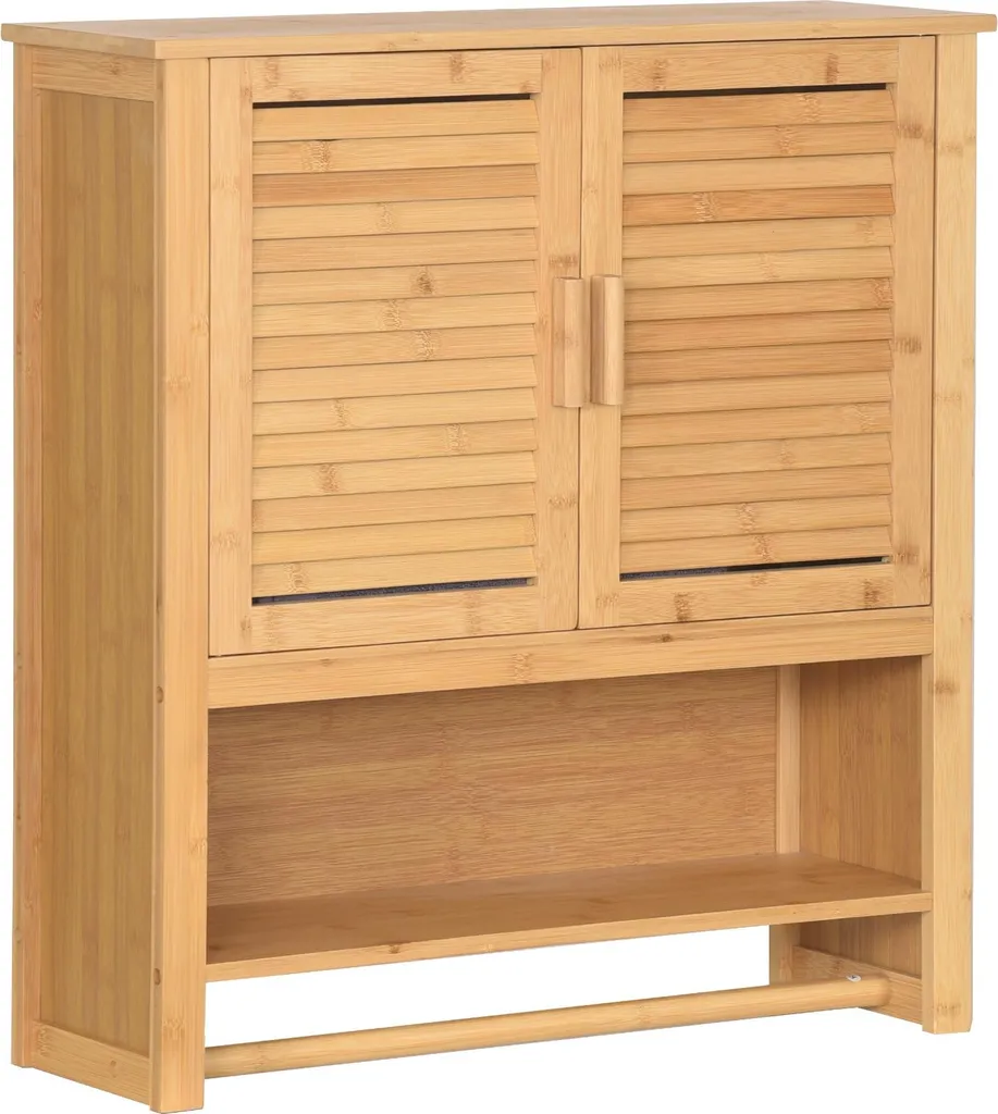 Armoire murale bambou 2 portes avec porte-serviettes 66x62x20cm Naturel