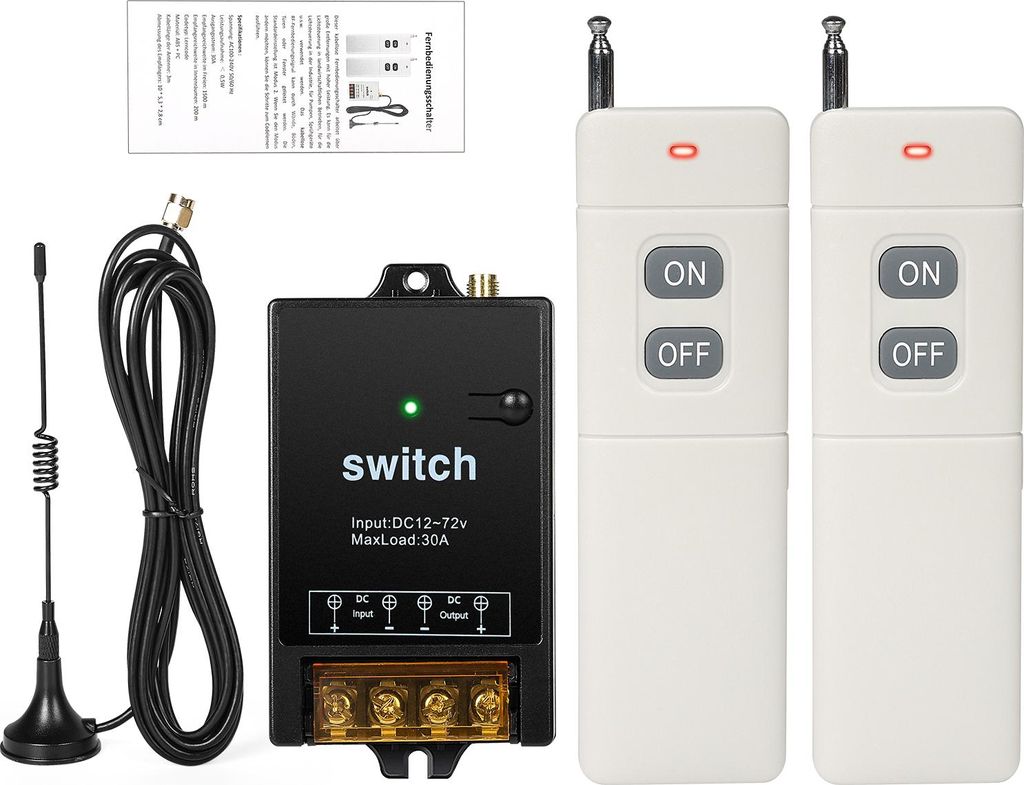 Kabelloser Fernbedienungs-Schalter DC12-72V 30A Relais – Fernsteuerung für Lampen, Wasserpumpen, Motoren und Ventilatoren