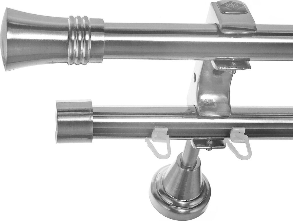 Rohr + Innenlauf Gardinenstange Ø 20mm Edelstahl Look 2-läufig Wandträger H60 RI