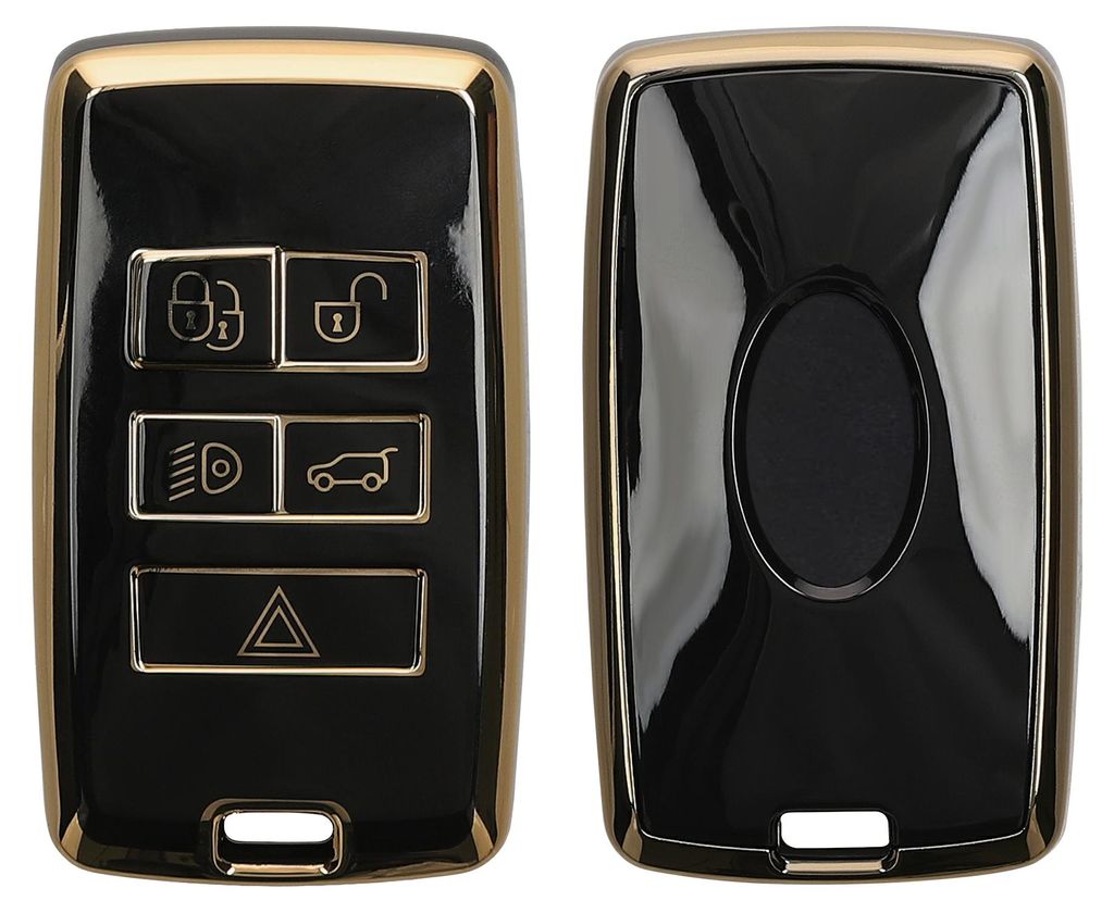 kwmobile Autoschlüssel Hülle kompatibel mit Jagar Range Rover E-Pace I-Pace 5-Buttons Autoschlüssel - Schlüsselhülle Silikon Cover - Schwarz Gold
