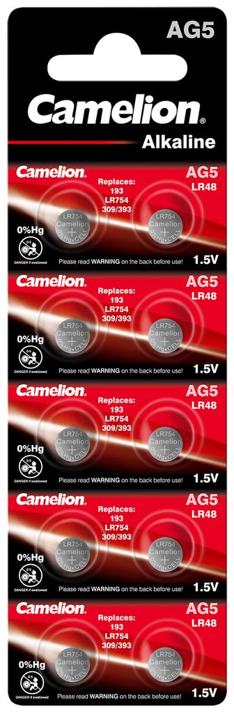 10x Knopfzelle Uhrenbatterie AG5-LR48-LR754-393 Camelion im Blister EXP2024 