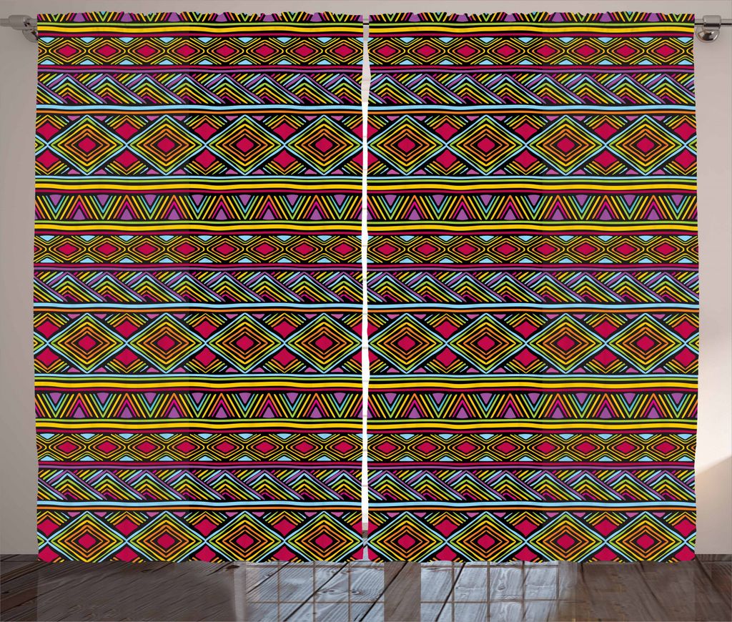 ABAKUHAUS afrikanisch Rustikaler Vorhang, geometrische Bunte, Wohnzimmer Universalband Gardinen mit Schlaufen und Haken, 280 x 245 cm, Mehrfarbig