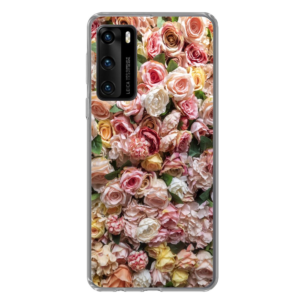 MuchoWow Handyhülle Schutzhülle Hülle für Huawei P40 Rosen - Farben - Wand Silikon Softcase Handy Hülle - Handytasche
