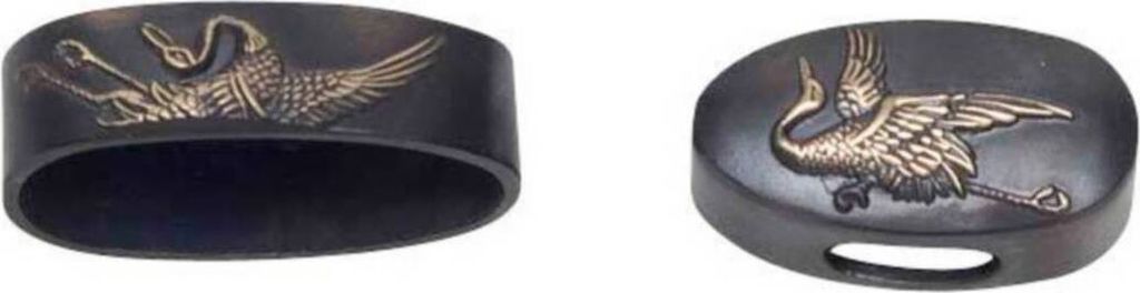 John Lee - Kranich Fuchi & Kashira 2er-Set für Samurai Schwerter