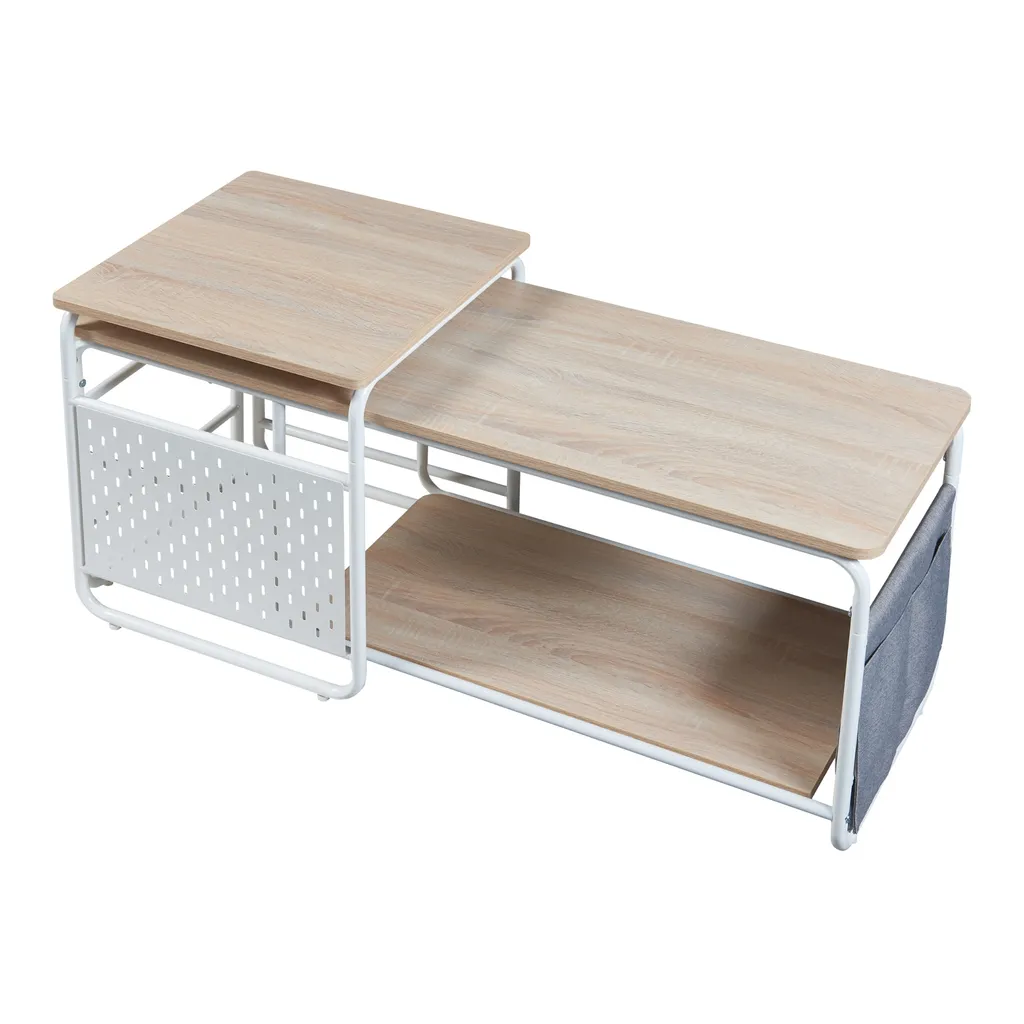 Table de télévision Dyrøy blanc et chêne avec table d'appoint