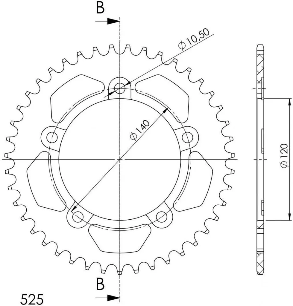 Couronne Moto 42 Dents Supersprox 525 Noire pour Remplacement Chaîne
