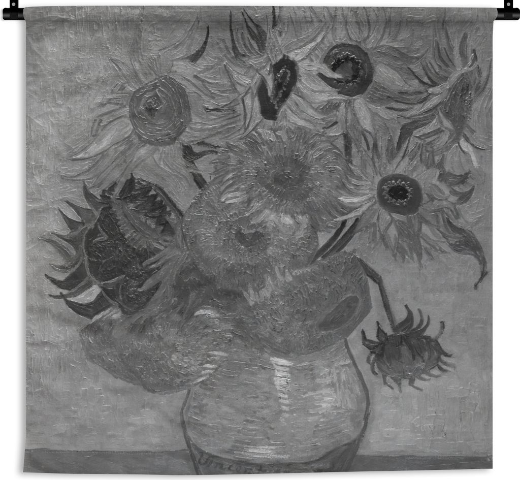 MuchoWow Wandteppich Wandbehang Sonnenblumen - Vincent van Gogh - Schwarz - Weiß 90x90 cm Tapisserie Dekoration Wandtuch - Wandaufhänger