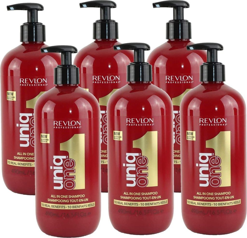 Revlon Uniq One All in One 6 x 490 ml Shampoo für jeden Haartypen 2 in 1 Set