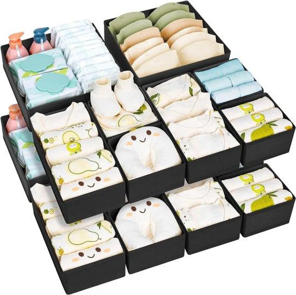 Organisateurs de tiroir en tissu pliable noir pour sous-vêtements x15