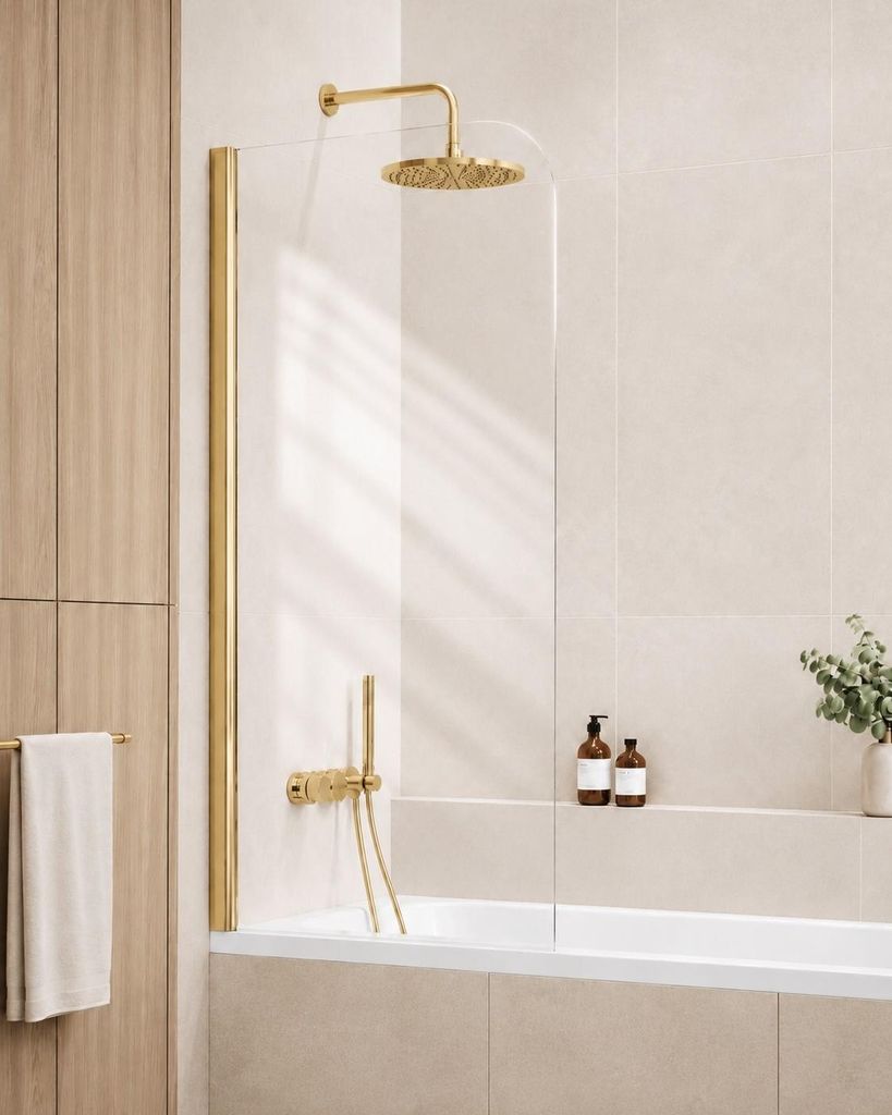 Badplaats Duschwand für Badewanne Torino 60 x 140 cm Gold - Produktbild 