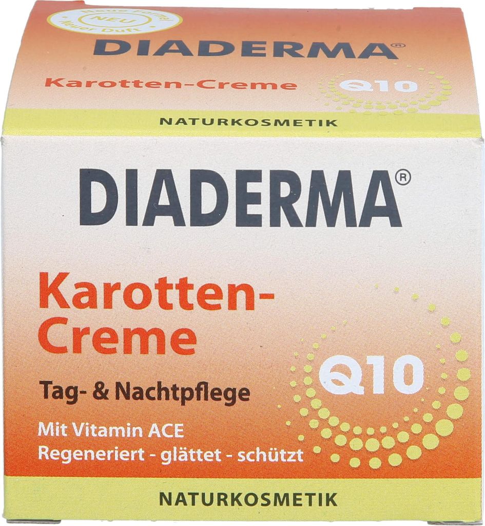 The image shows the front of a Diaderma Karotten Creme Q10 product box.