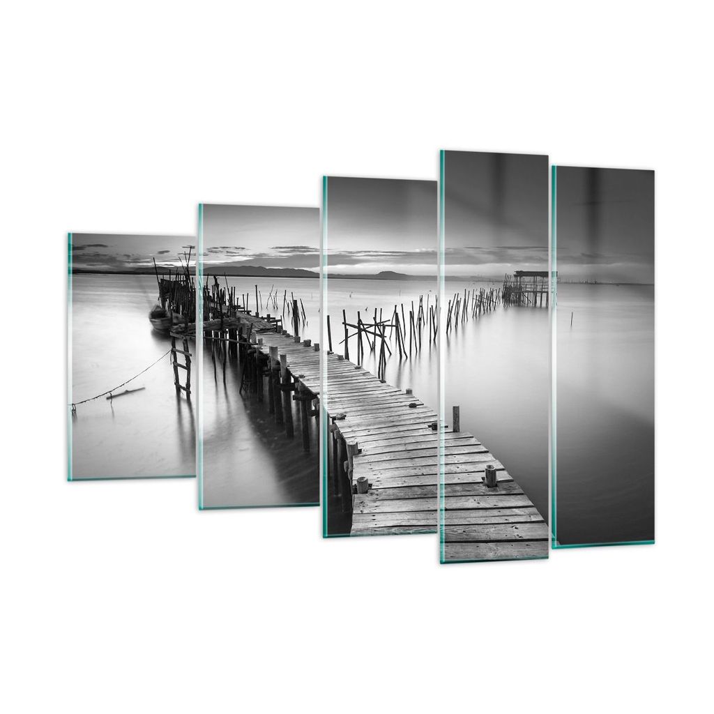 Bilder auf glas - Meer Brücke Landschaft Natur - 150x100cm - Glasbilder - Wandbilder - Kunstdruck - zum Aufhängen bereit - Wanddekoration aus Gla...
