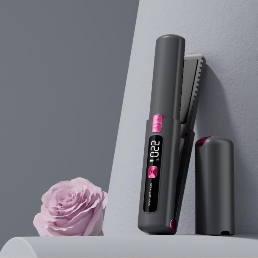 INF Kabellose LCD Haarbürste zum Glätten und Locken, Plastik, 21cm, USB C Grau
