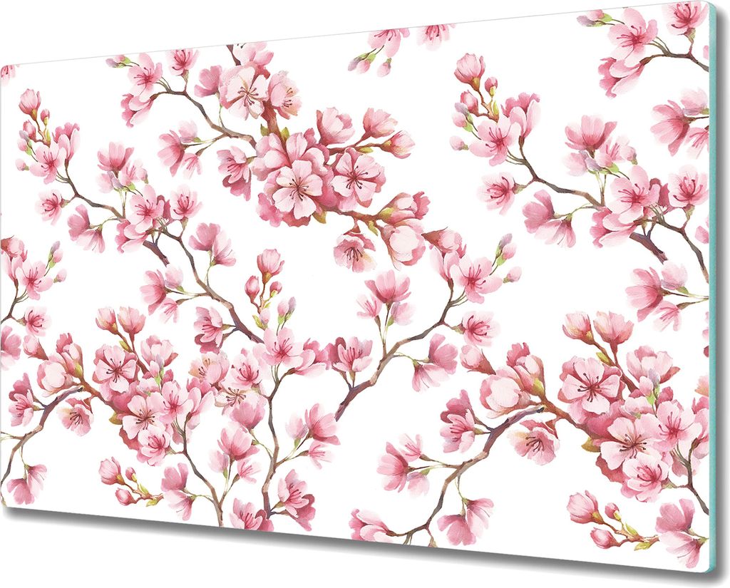 Glas-Herdabdeckplatte Glaskeramikkochfeld-Abdeckung Spritzschutz - 80x52 cm - Kirschblüte Zweige
