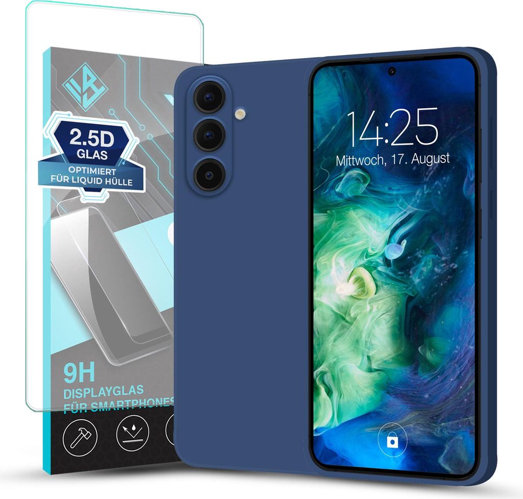Hülle für Samsung Galaxy A56 5G mit 9H Displayglas Displayschutz Plus Case Cover Bumper Silikon Softgrip Schutzhülle Farbe: Blau