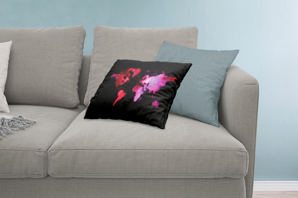 MuchoWow Zierkissen Sofakissen Wohnzimmer Dekokissen 60x40 cm Weltkarte - Aquarell - Rosa - Kopfkissen - Polster mit Foto