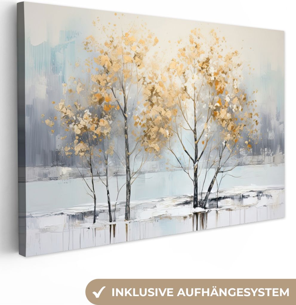 MuchoWow - Leinwandbilder - Winter - Bäume - Natur - Acryl - Kunst, Wandbild, Wanddeko Bilder Wohnzimmer, 90x60 cm