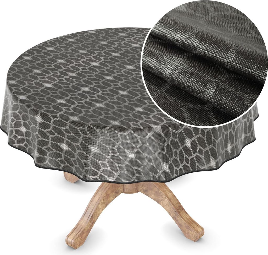 Tischdecke Wachstuch Premium Ornamente Grau Robust Wasserabweisend Rund 100 cm