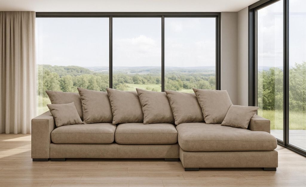 Kaiser Möbel Ecksofa mit schlaffunktion und bettkasten, Sofa L-form, Couch L-form Gabon Beige Ottomane Rechts
