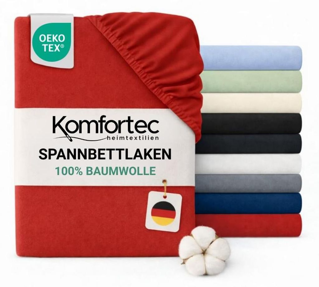 Komfortec jersey hoeslaken, 200x200 cm, 100% katoen, rood Productafbeelding 