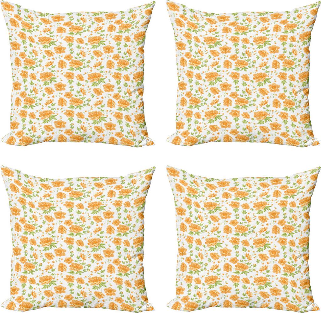 ABAKUHAUS Blume Kissenbezug Set (4 Stück), Blumensträuße Peony, Moderner Doppelseitiger Digitaldruck, 40 cm x 40 cm, Pale Orange Grün Weiß