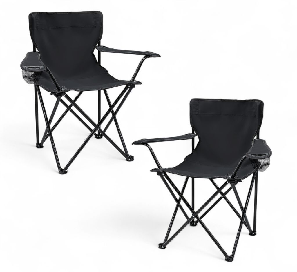Camping Klappstuhl mit Getränkehalter 2er Set - schwarz - Produktbild 