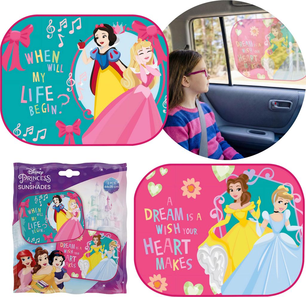 DISNEY PRINCESS Sonnenschutz für Auto-Seitenfenster, mit Saugnäpfen, 2er-Set
