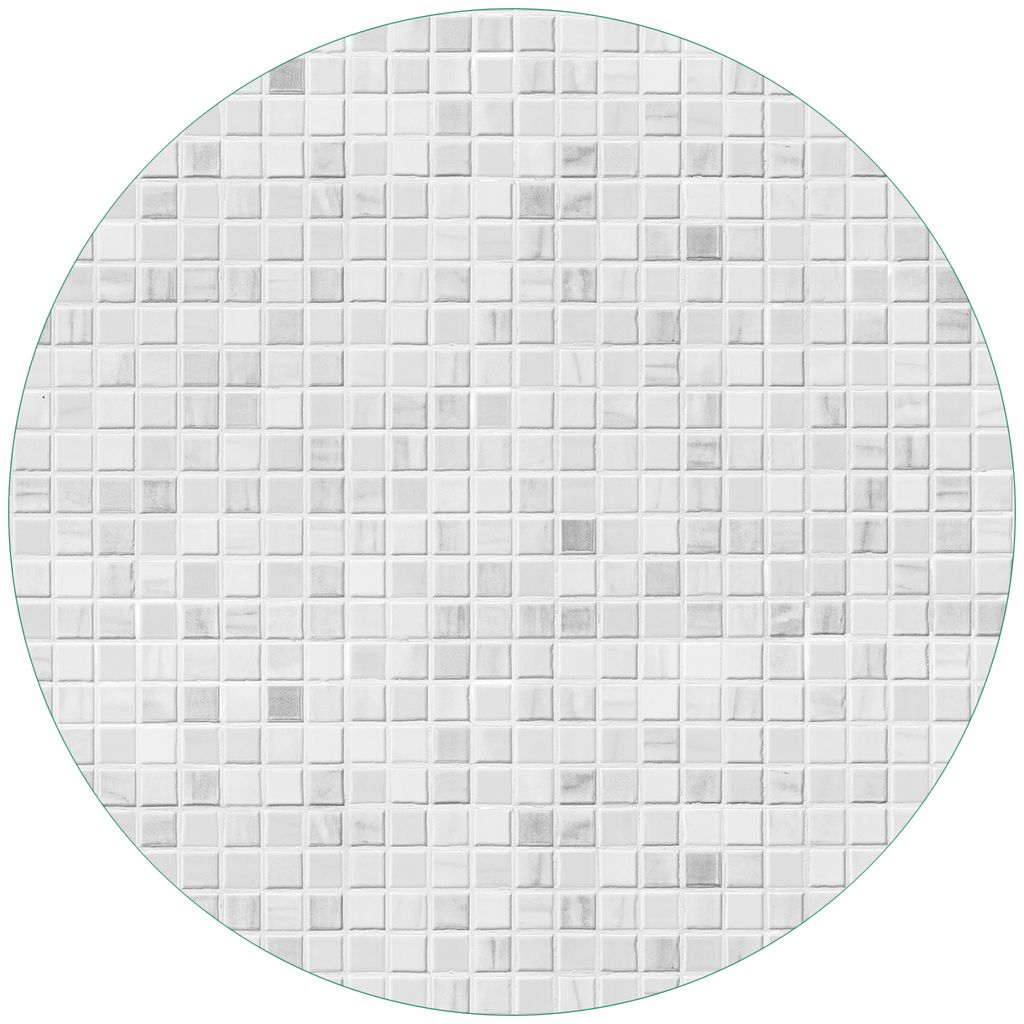 Wallario Premium Glasbild, freischwebende Optik, kräftige Farben, rund 50cm Durchmesser, Motiv Fliesen im Bad weiß-grau