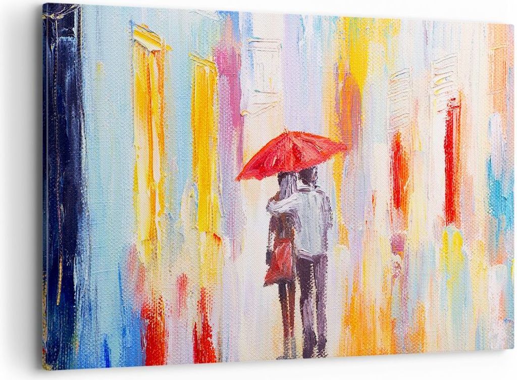 Bild auf Leinwand - Leinwandbild - Liebhaber Regenschirm - 100x70cm - Wand Bild - Wanddeko - Leinwanddruck - Bilder - Kunstdruck - Wanddekoration -...