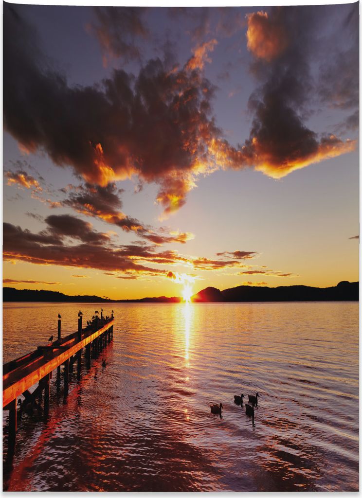 Abakuhaus Küsten Wandteppich, Lake Rotorua bei Sonnenaufgang aus Weiches Mikrofaser Stoff Kein Verblassen Klare Farben Waschbar, 110 x 150 cm, Gel...