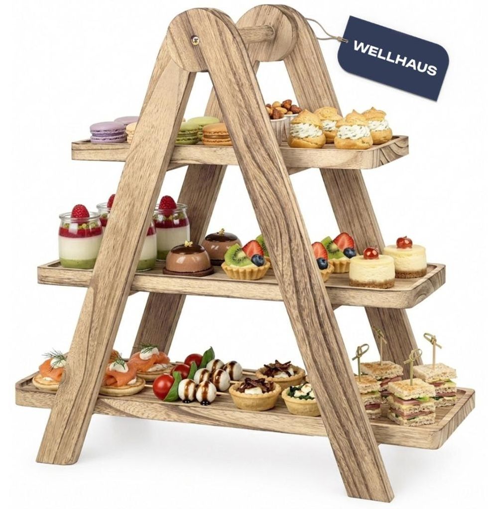 WELLHAUS 3-stufige Etagere Holz Servierplatte Snackständer Produktbild 