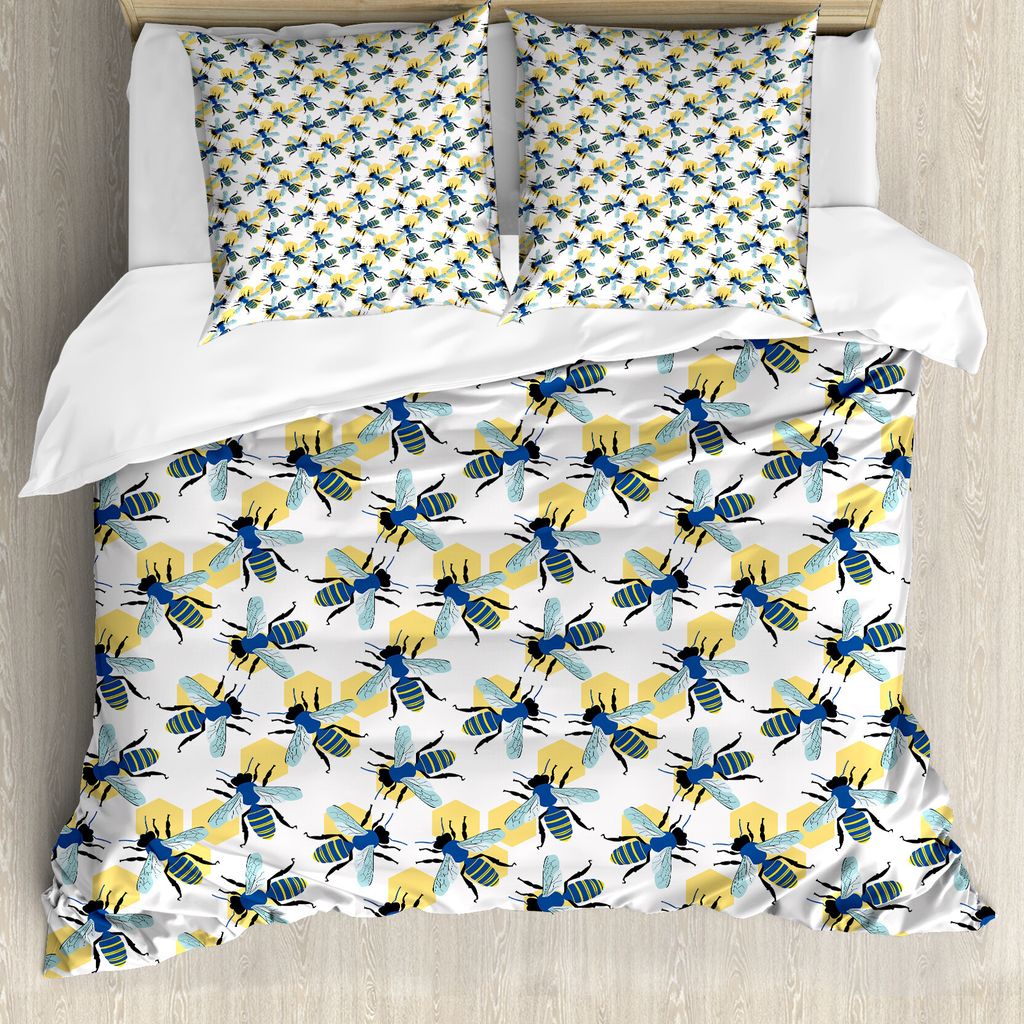 ABAKUHAUS Bienenkönigin Bettbezug Set für Einzelbetten, Cartoon-Stil, Milbensicher Allergiker geeignet mit Kissenbezug, 200 cm x 200 cm - 80 x 80...