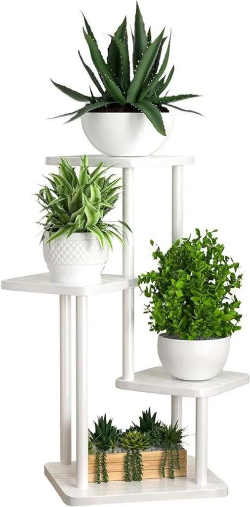 Étagère à plantes blanche 4 niveaux pour intérieur et balcon - 120cm