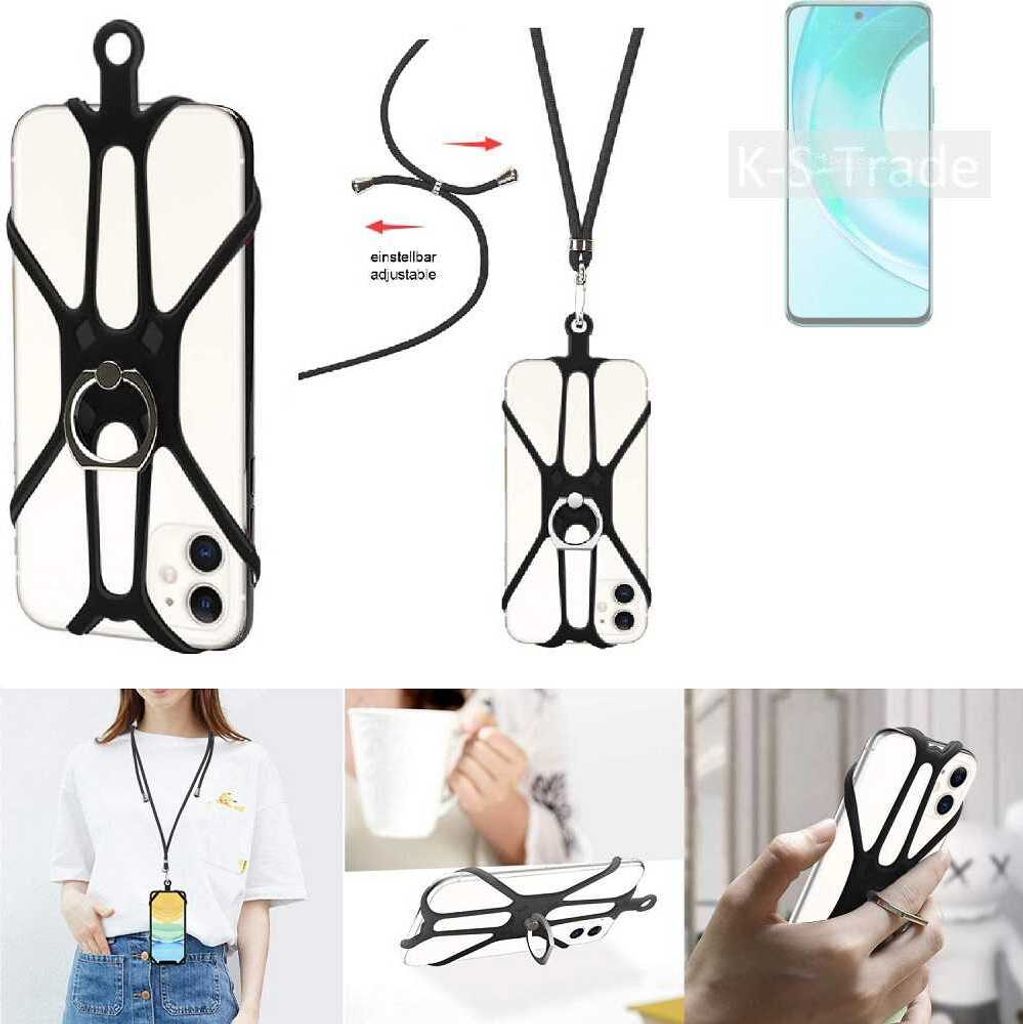 K-S-Trade 3in1 Handykette Handyband Handykordel Halsband Smartphone-Ring Handy-Ring kompatibel mit Wiko T50 Fingerhalterung Handyring Tischständer