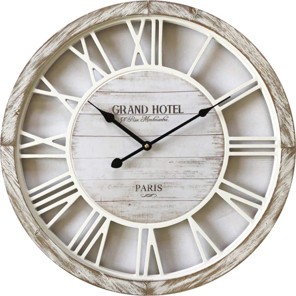 Rebecca Mobili Wanduhr mit römischen Ziffern aus Holz und Metall, weiß und beige