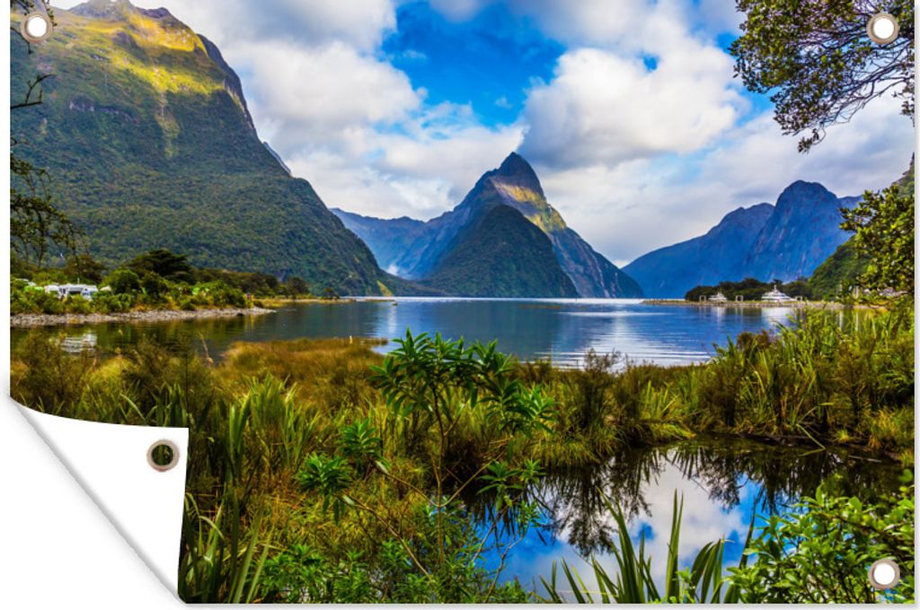 MuchoWow 120x80 cm Outdoor-Poster Gartendeko Sichtschutz Garten Poster für den Garten Neuseeland - Berge - Tropisch