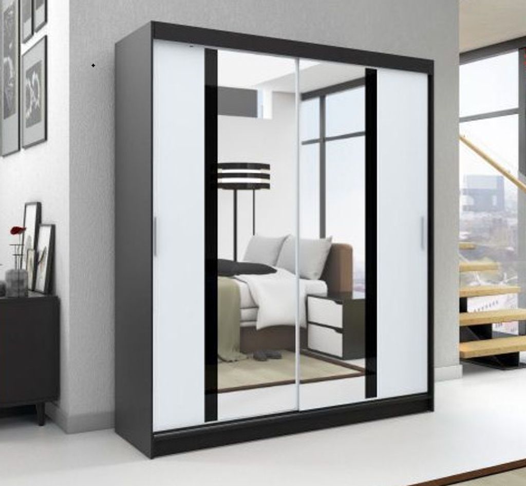 Schwebetürenschrank, 2-türig Schrank! Moderne Garderobe für Kleidung. Verschiedene Farben (Weiß, Schwarz, Somona) Kleiderschrank BRANI 160 cm