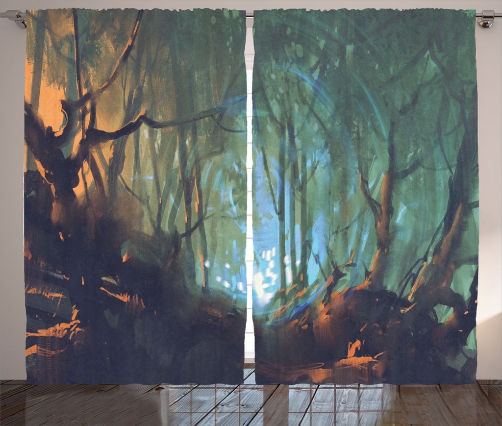 ABAKUHAUS Teal Rustikaler Vorhang, Mystischer Dunkler Wald Artsy, Wohnzimmer Universalband Gardinen mit Schlaufen und Haken, 280 x 225 cm, Braune K...