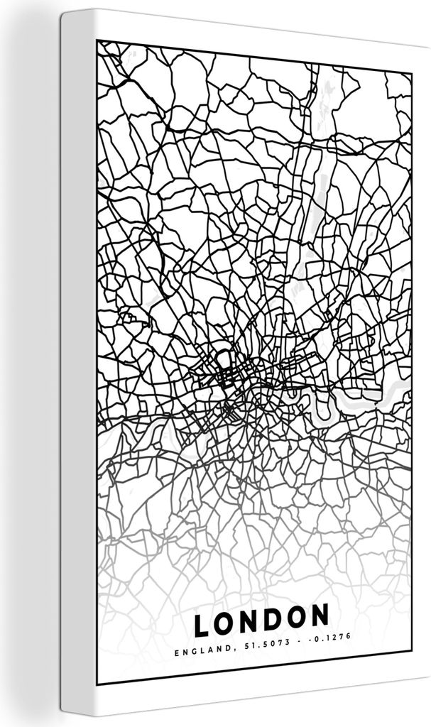 OneMillionCanvasses - Leinwandbilder - 90x140 cm, London - Schwarz und weiß - Stadtplan - Karte, Wandbilder Kunstdruck Wanddekoration - Foto auf...