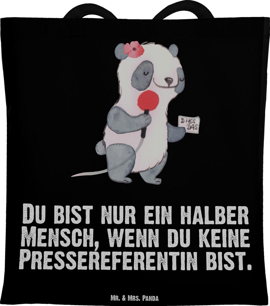 Mr. & Mrs. Panda Tote Bag Pressereferentin Herz - Schwarz - Geschenk, Tasche, Studium, Presseagentur, Beutel, Laptoptasche, Shopping, Witzig, Schul...