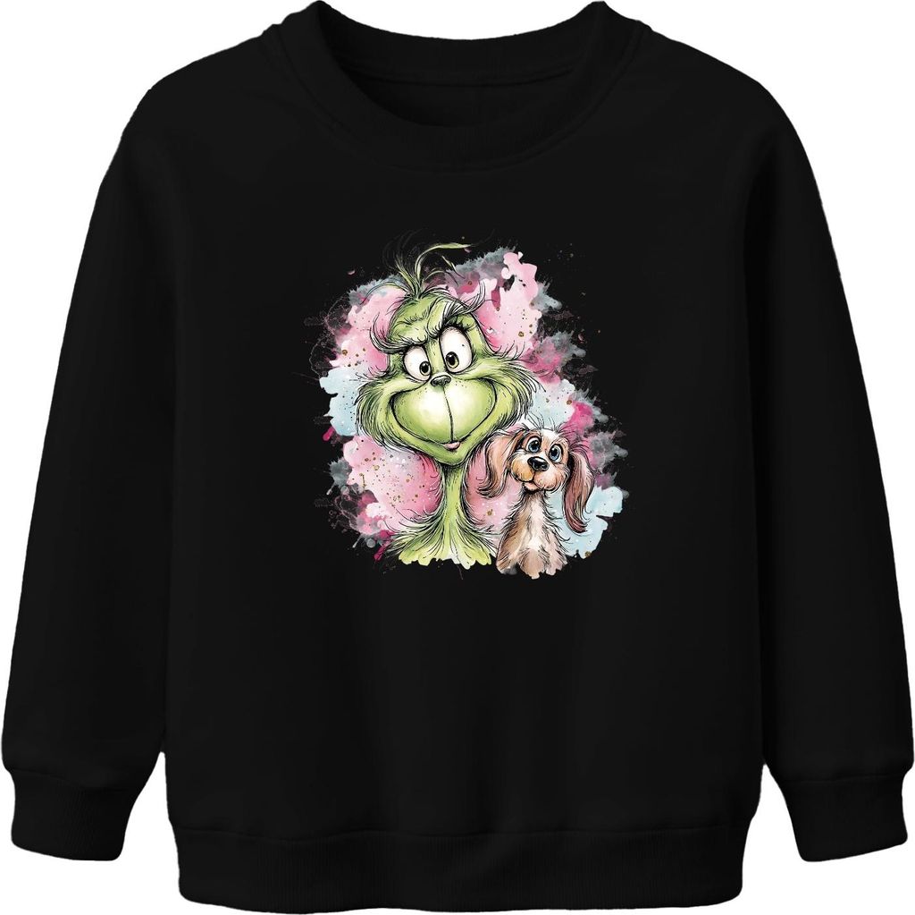 Grinch Weihnachten Hund lustig Geschenk Vintage Cartoon Uni Kinder Sweatshirt Pullover, Schwarz, 104