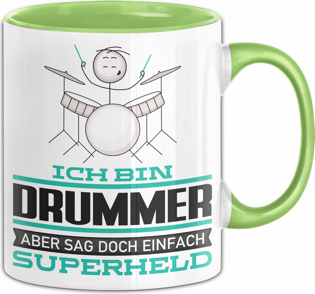 Drummer Geschenk Tasse Ich Bin Drummer Aber Sag Doch Einfach Superheld Lustige Geschenkdiee für Drummer Kaffee-Becher (Grün)