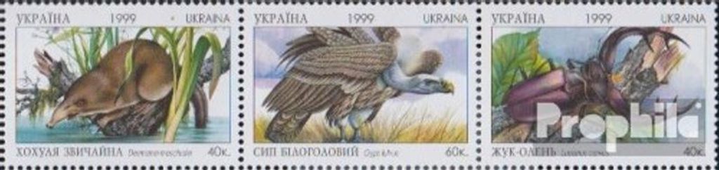 Briefmarken Ukraine 1999 Mi 331-333 Dreierstreifen (kompl.Ausg.) postfrisch Einheimische Tiere