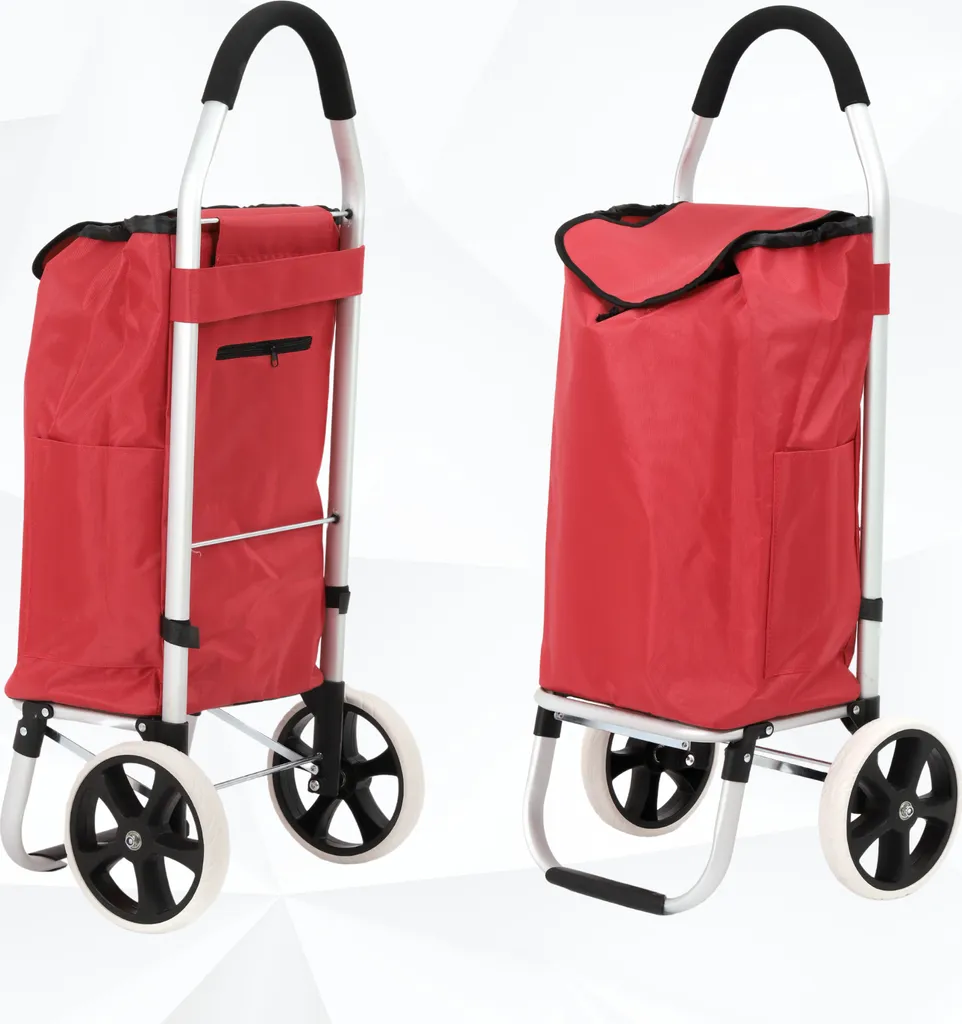 Fini le mal de dos avec ce chariot à provisions rouge ergonomique 50L
