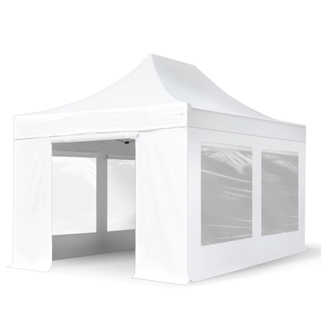 TOOLPORT 3x4,5m Aluminium Faltpavillon, inkl. 4 Seitenteile, weiß