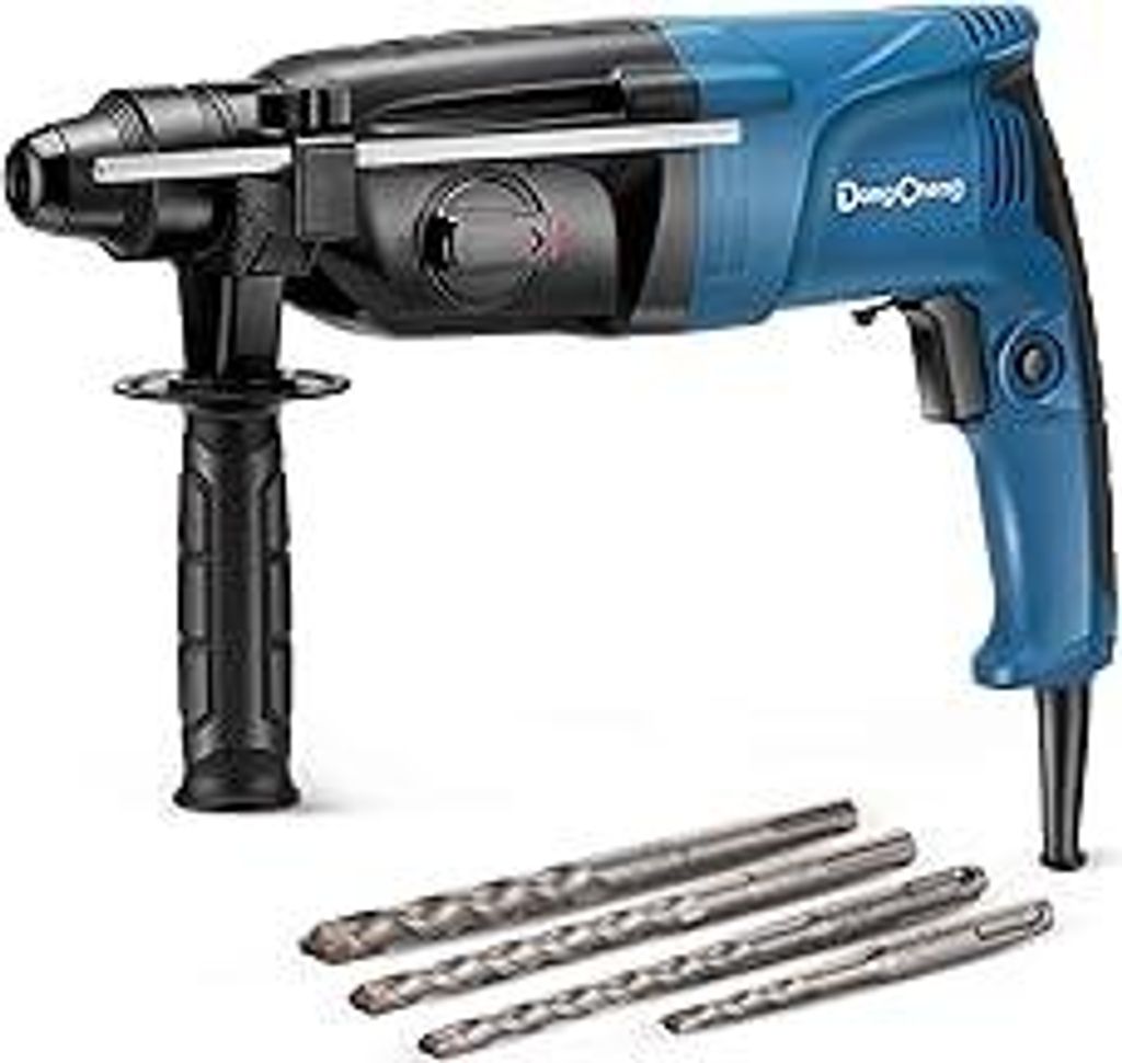 Bohrhammer 800W, Schlagenergie 2.8 J, Leerlaufdrehzahl 0-1200U/min, mit 4 Drill Bit SDS plus, Bohren bis 26mm, 4 in 1 Bohrmaschine, Abbruchhammer, ...