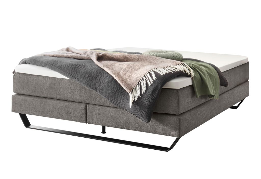 HASENA Raumspar Boxspringbett Julieta grey Fußkufe schwarz 200x200 : Topper - Lovely Top (fest)