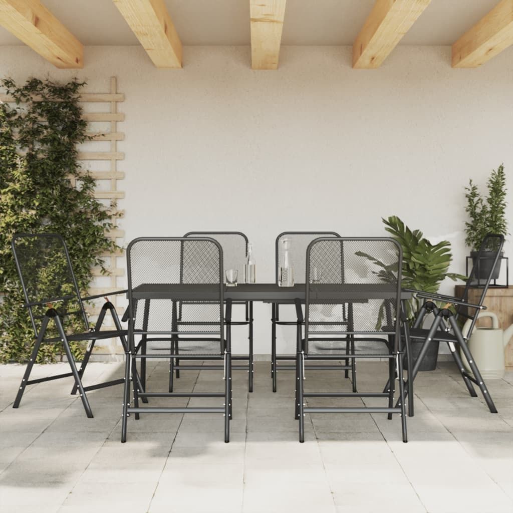 Maison Exclusive - 7-tlg. Garten-Essgruppe Anthrazit Streckgitter