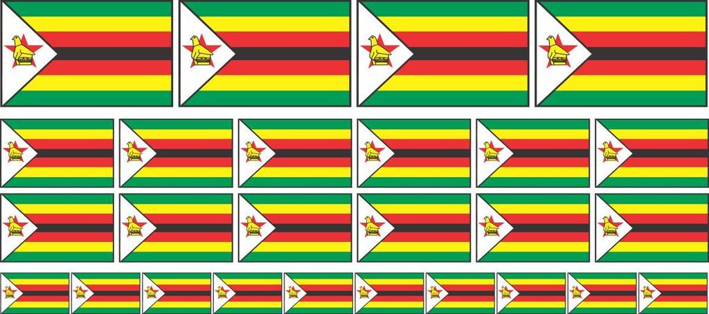 Mini Aufkleber Set - Pack glatt - 4x 51x31mm+ 12x 33x20mm + 10x 20x12mm- selbstklebender Sticker - Simbabwe - Flagge / Banner / Standarte fürs Aut...