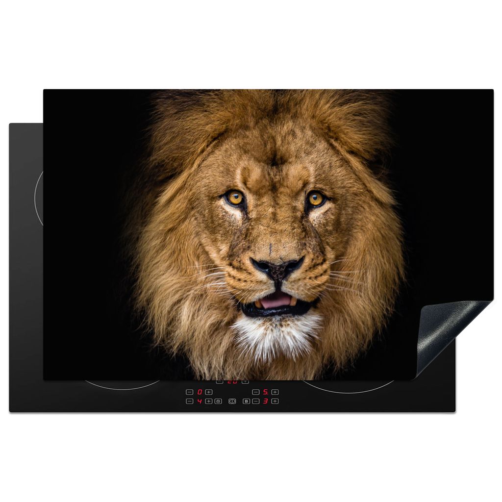 KitchenYeah Herdabdeckplatte Löwe - Porträt - Schwarz - Tiere , 81x52cm, Küche Deko, Glaskeramikkochfeld Herdabdeckung, Abdeckplatte fùr Koch...